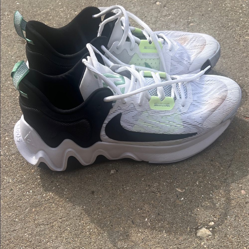 Nike Giannis White and Black Basketball Sneakers with Green Accents